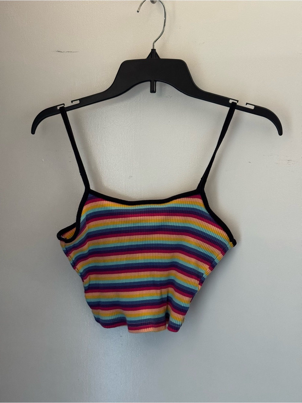 SHEIN Rainbow Striped Ribbed Crop Cami with Black Trim